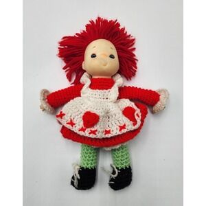 Vintage Strawberry Shortcake Handmade Crochet Doll Pink Hair Vinyl head &‎ hands